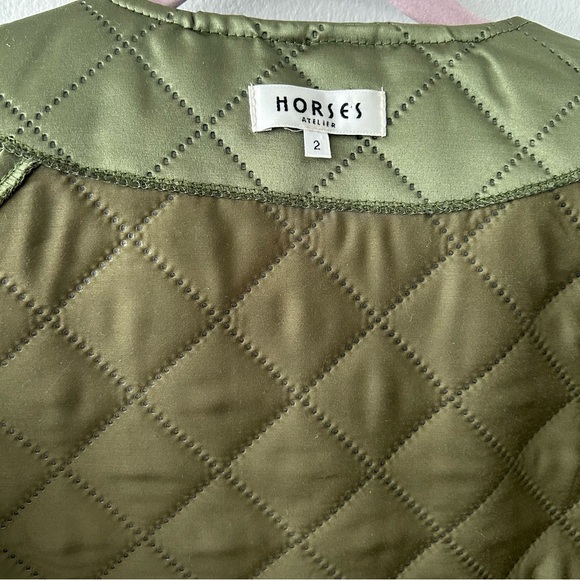 Horses Atelier Quilted Jacket in Green Satin - Picture 8 of 12